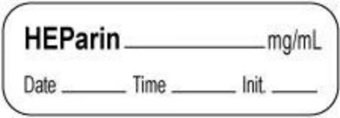 Anesthesia Label with Date, Time & Initial | Tall-Man Lettering (Paper, Permanent) Heparin mg/ml 1 1/2" x 1/2" White - 1000 per Roll