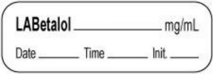Anesthesia Label with Date, Time & Initial | Tall-Man Lettering (Paper, Permanent) Labetalol mg/ml 1 1/2" x 1/2" White - 1000 per Roll