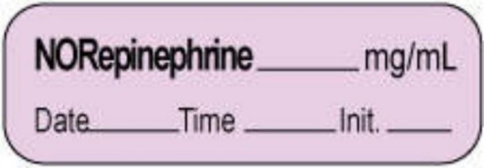 Anesthesia Label with Date, Time & Initial | Tall-Man Lettering (Paper, Permanent) NorEpinephrine mg/ml 1 1/2" x 1/2" Violet - 1000 per Roll