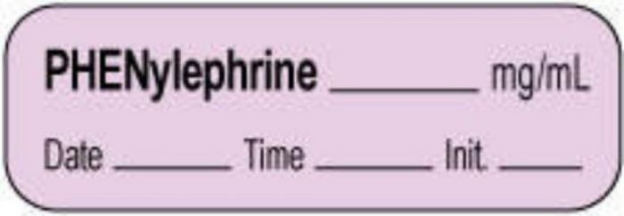 Anesthesia Label with Date, Time & Initial | Tall-Man Lettering (Paper, Permanent) Phenylephrine mg/ml 1 1/2" x 1/2" Violet - 1000 per Roll