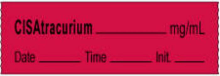 Anesthesia Tape with Date, Time & Initial | Tall-Man Lettering (Removable) CisAtracurium mg/ml 1/2" x 500" - 333 Imprints - Fluorescent Red - 500 Inches per Roll