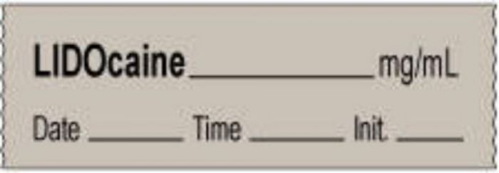 Anesthesia Tape with Date, Time & Initial | Tall-Man Lettering (Removable) Lidocaine mg/ml 1/2" x 500" - 333 Imprints - Gray - 500 Inches per Roll