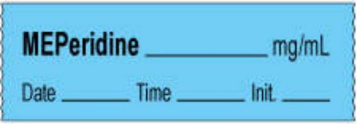 Anesthesia Tape with Date, Time & Initial | Tall-Man Lettering (Removable) Meperidine mg/ml 1/2" x 500" - 333 Imprints - Blue - 500 Inches per Roll