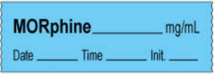Anesthesia Tape with Date, Time & Initial | Tall-Man Lettering (Removable) Morphine mg/ml 1/2" x 500" - 333 Imprints - Blue - 500 Inches per Roll