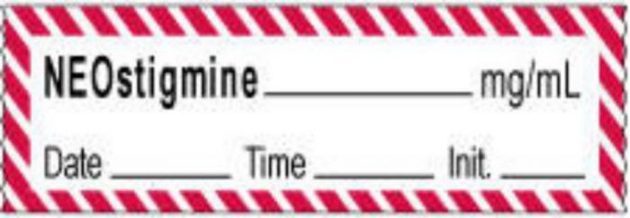 Anesthesia Tape with Date, Time & Initial | Tall-Man Lettering (Removable) Neostigmine mg/ml 1/2" x 500" - 333 Imprints - White with Fluorescent Red - 500 Inches per Roll