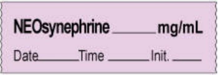 Anesthesia Tape with Date, Time & Initial | Tall-Man Lettering (Removable) Neosynephrine mg/ml 1/2" x 500" - 333 Imprints - Violet - 500 Inches per Roll
