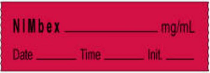 Anesthesia Tape with Date, Time & Initial | Tall-Man Lettering (Removable) Nimbex mg/ml 1/2" x 500" - 333 Imprints - Fluorescent Red - 500 Inches per Roll