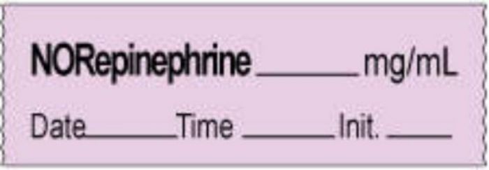 Anesthesia Tape with Date, Time & Initial | Tall-Man Lettering (Removable) Norephinephrine mg/ml 1/2" x 500" - 333 Imprints - Violet - 500 Inches per Roll