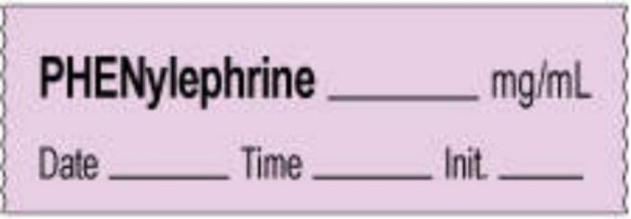Anesthesia Tape with Date, Time & Initial | Tall-Man Lettering (Removable) Phenylephrine mg/ml 1/2" x 500" - 333 Imprints - Violet - 500 Inches per Roll