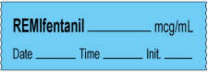 Anesthesia Tape with Date, Time & Initial | Tall-Man Lettering (Removable) Remifentanil mcg/ml 1/2" x 500" - 333 Imprints - Blue - 500 Inches per Roll