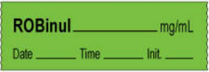 Anesthesia Tape with Date, Time & Initial | Tall-Man Lettering (Removable) Robinul mg/ml 1/2" x 500" - 333 Imprints - Green - 500 Inches per Roll
