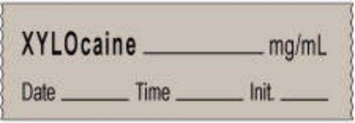 Anesthesia Tape with Date, Time & Initial | Tall-Man Lettering (Removable) Xylocaine mg/ml 1/2" x 500" - 333 Imprints - Gray - 500 Inches per Roll