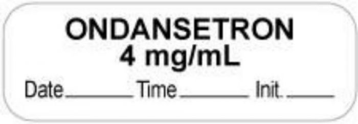 Anesthesia Label with Date, Time & Initial (Paper, Permanent) "Ondansetron 4 mg/ml" 1 1/2" x 1/2" White - 1000 per Roll