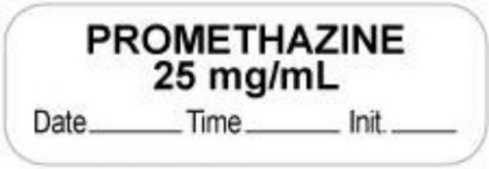 Anesthesia Label with Date, Time & Initial (Paper, Permanent) "Promethazine 25 mg" 1 1/2" x 1/2" White - 1000 per Roll