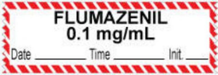 Anesthesia Tape with Date, Time & Initial (Removable) "Flumazenil 0.1 mg/ml" 1/2" x 500" - 333 Imprints - White with Fluorescent Red 500 Inches per Roll