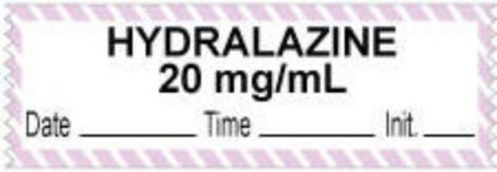 Anesthesia Tape with Date, Time & Initial (Removable) "Hydralazine 20 mg/ml" 1/2" x 500" White with Violet - 333 Imprints - 500 Inches per Roll