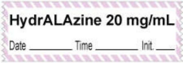 Anesthesia Tape with Date, Time & Initial | Tall-Man Lettering (Removable) "Hydralazine 20 mg/ml" 1/2" x 500" White with Violet - 333 Imprints - 500 Inches per Roll