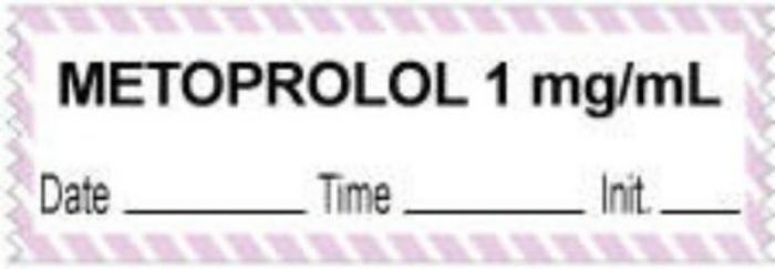 Anesthesia Tape with Date, Time & Initial (Removable) "Metoprolol 1 mg/ml" 1/2" x 500" White with Violet - 333 Imprints - 500 Inches per Roll