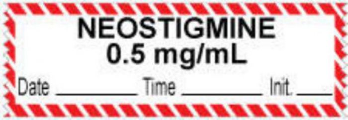 Anesthesia Tape with Date, Time & Initial (Removable) "Neostigmine 0.5 mg/ml" 1/2" x 500" White with Fl. Red - 333 Imprints - 500 Inches per Roll