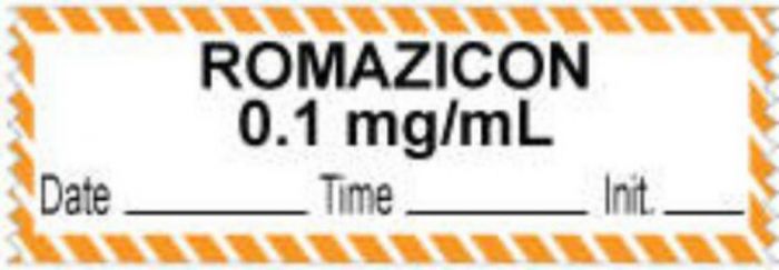 Anesthesia Tape with Date, Time & Initial (Removable) "Romazicon 0.1 mg/ml" 1/2" x 500" White with Orange - 333 Imprints - 500 Inches per Roll