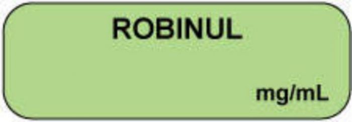 Anesthesia Label (Paper, Permanent) Robinul mg/ml 1 1/2" x 1/2" Green - 1000 per Roll