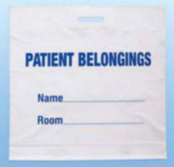 Patient Belongings Bag Punch Out Handle White Biodegradable 20" X 20" X 4", 250 per Case