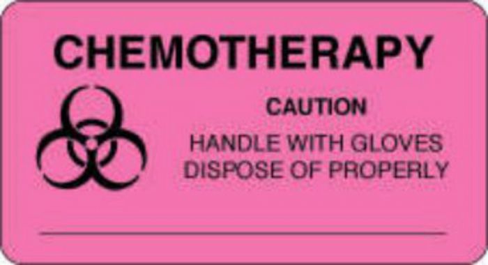 Communication Label (Paper, Permanent) Chemotherapy Caution 3" x 1 5/8" Fluorescent Pink - 1000 per Roll