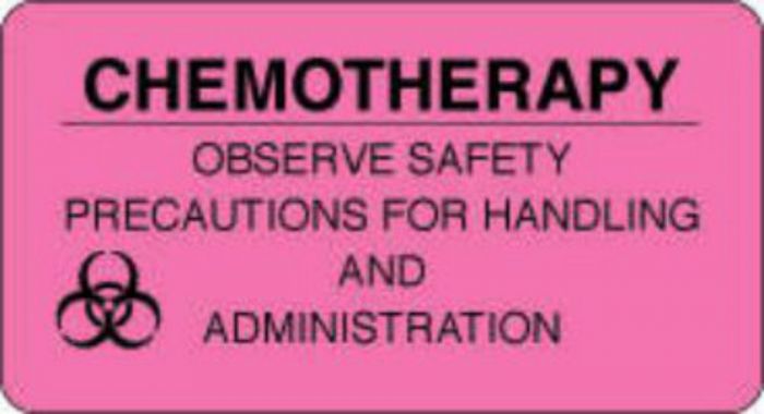 Communication Label (Paper, Permanent) Chemotherapy Observe 3" x 1 5/8" Fluorescent Pink - 1000 per Roll