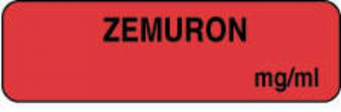Anesthesia Label (Paper, Permanent) Zemuron mg/ml 1 1/4" x 3/8" Fluorescent Red - 1000 per Roll