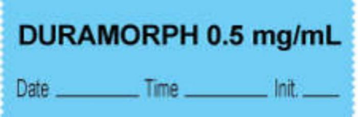 Anesthesia Tape with Date, Time & Initial (Removable) "Duramorph 0.5 mg/ml" 1/2" x 500" Blue - 333 Imprints - 500 Inches per Roll