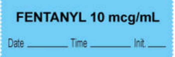 Anesthesia Tape with Date, Time & Initial (Removable) "Fentanyl 10 mcg/ml" 1/2" x 500" Blue - 333 Imprints - 500 Inches per Roll