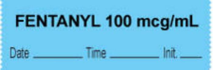 Anesthesia Tape with Date, Time & Initial (Removable) "Fentanyl 100 mcg/ml" 1/2" x 500" Blue - 333 Imprints - 500 Inches per Roll