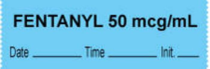Anesthesia Tape with Date, Time & Initial (Removable) "Fentanyl 50 mcg/ml" 1/2" x 500" Blue - 333 Imprints - 500 Inches per Roll
