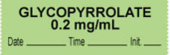Anesthesia Tape with Date, Time & Initial (Removable) "Glycopyrrolate 0.2 mg" 1/2" x 500" Green - 333 Imprints - 500 Inches per Roll