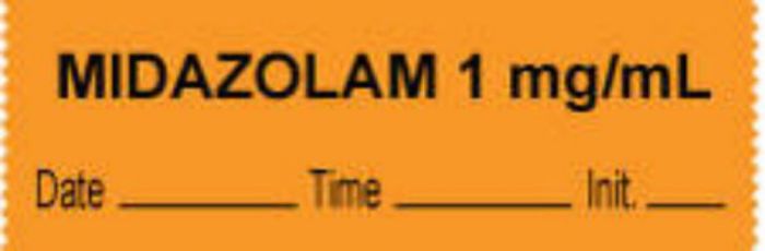 Anesthesia Tape with Date, Time & Initial (Removable) "Midazolam 1 mg/ml" 1/2" x 500" Orange - 333 Imprints - 500 Inches per Roll