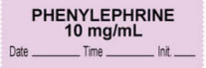 Anesthesia Tape with Date, Time & Initial (Removable) "Phenylephrine 10 mg/ml" 1/2" x 500" Violet - 333 Imprints - 500 Inches per Roll