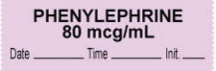 Anesthesia Tape with Date, Time & Initial (Removable) "Phenylephrine 80 mcg" 1/2" x 500" Violet - 333 Imprints - 500 Inches per Roll