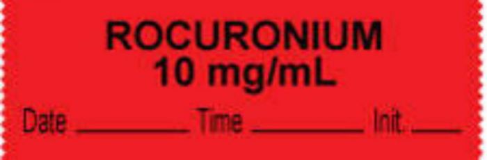 Anesthesia Tape with Date, Time & Initial (Removable) "Rocuronium 10 mg/ml" 1/2" x 500" Fluorescent Red - 333 Imprints - 500 Inches per Roll