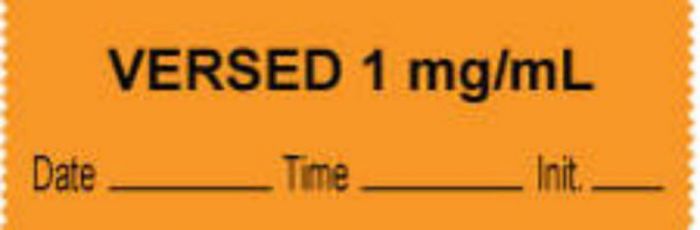 Anesthesia Tape with Date, Time & Initial (Removable) "Versed 1 mg/ml" 1/2" x 500" Orange - 333 Imprints - 500 Inches per Roll