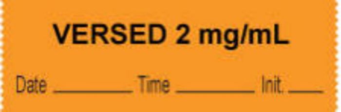 Anesthesia Tape with Date, Time & Initial (Removable) "Versed 2 mg/ml" 1/2" x 500" Orange - 333 Imprints - 500 Inches per Roll