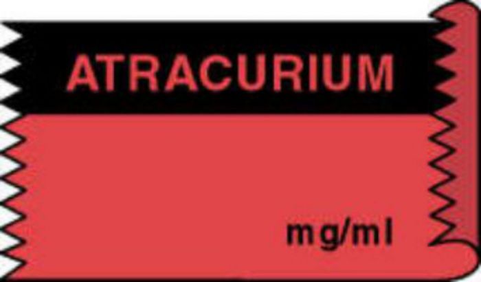 Anesthesia Tape (Removable) Atracurium mg/ml 1/2" x 500" - 333 Imprints - Fl. Red and Black - 500 Inches per Roll