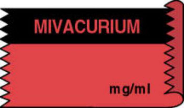 Anesthesia Tape (Removable) Mivacurium mg/ml 1/2" x 500" - 333 Imprints - Fl. Red and Black - 500 Inches per Roll