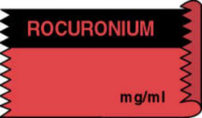 Anesthesia Tape (Removable) Rocuronium mg/ml 1/2" x 500" - 333 Imprints - Fl. Red and Black - 500 Inches per Roll