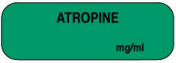 Anesthesia Label (Paper, Permanent) Atropine mg/ml 1 1/2" x 1/2" Green - 1000 per Roll