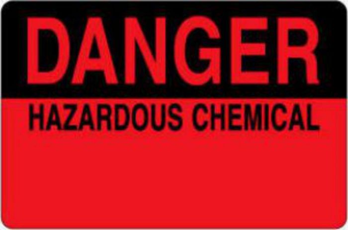 Hazard Label (Paper, Permanent) Danger Hazardous 4"x2 5/8" Fluorescent Red and Black - 500 Labels per Roll