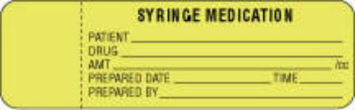 Label Paper Permanent Syringe Medication 1" 1/2" Core 3" x 1", Fl. Yellow, 1000 per Roll