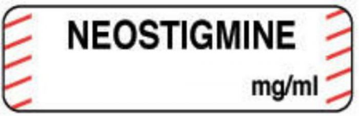 Anesthesia Label (Paper, Permanent) Neostigmine mg/ml 1 1/4" x 3/8" White with Fluorescent Red - 1000 per Roll
