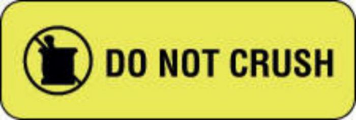 Communication Label (Paper, Permanent) Do Not Crush 1 1/2" x 1/2" Fluorescent Yellow - 1000 per Roll