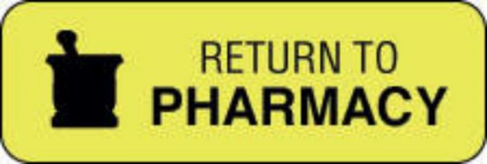 Communication Label (Paper, Permanent) Return to Pharmacy 1 1/2" x 1/2" Fluorescent Yellow - 1000 per Roll
