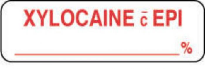Anesthesia Label (Paper, Permanent) Xylocaine C Epi 1 1/4" x 3/8" White - 1000 per Roll